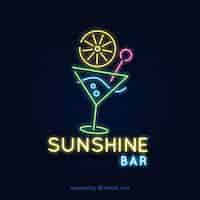 Free vector cocktail bar sign with neon light style