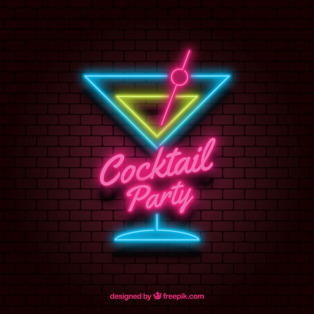 Cocktail bar sign with neon light style