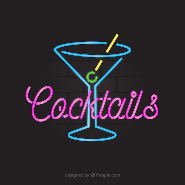 Cocktail bar sign with neon light style