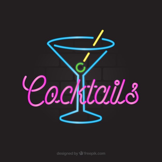 Cocktail bar sign with neon light style