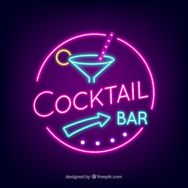 Vettore gratuito cocktail bar segno con stile luce al neon