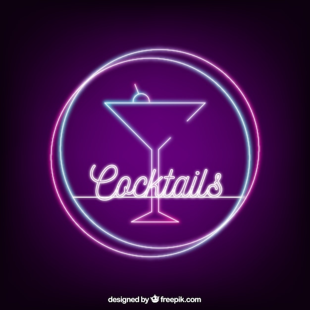 Free vector cocktail bar sign with neon light style