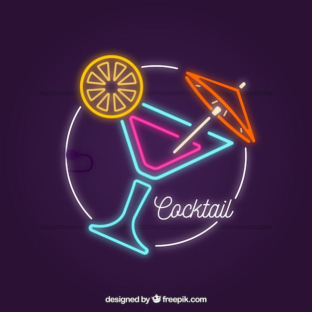 Free vector cocktail bar sign with neon light style