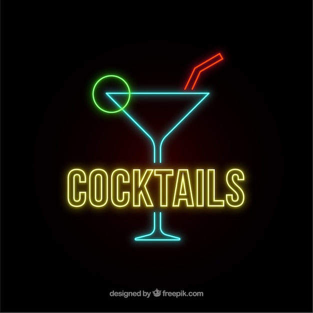 Cocktail bar sign with neon light style