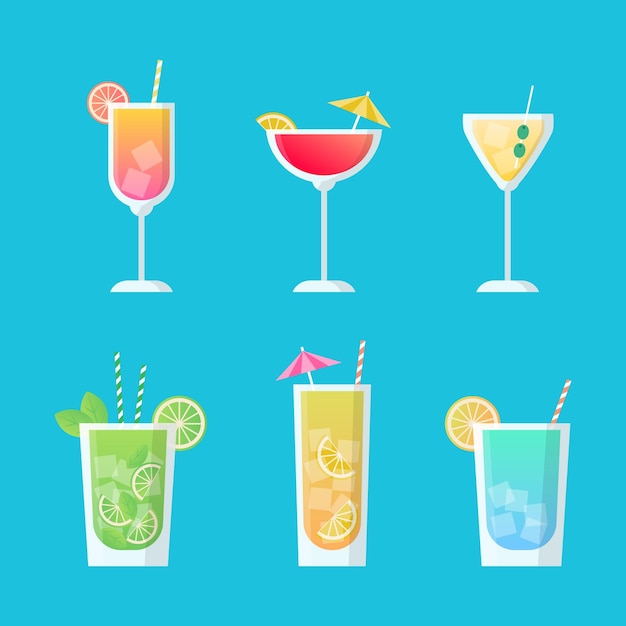 Cocktail collection in flat design