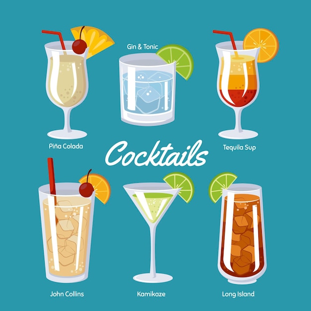 Vettore gratuito collezione cocktail dal design piatto