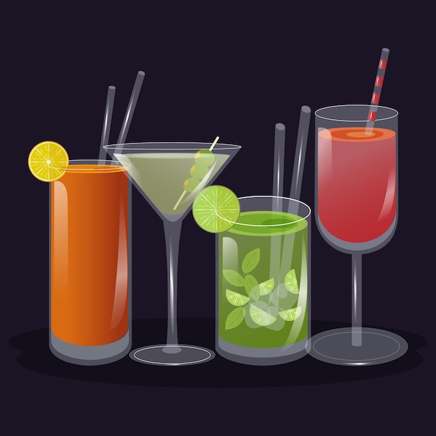 Cocktail collection in flat design