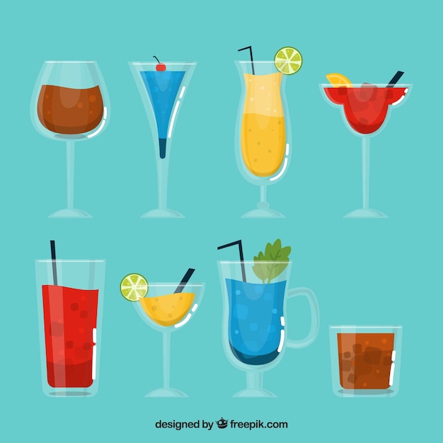 Cocktail collection with flat design