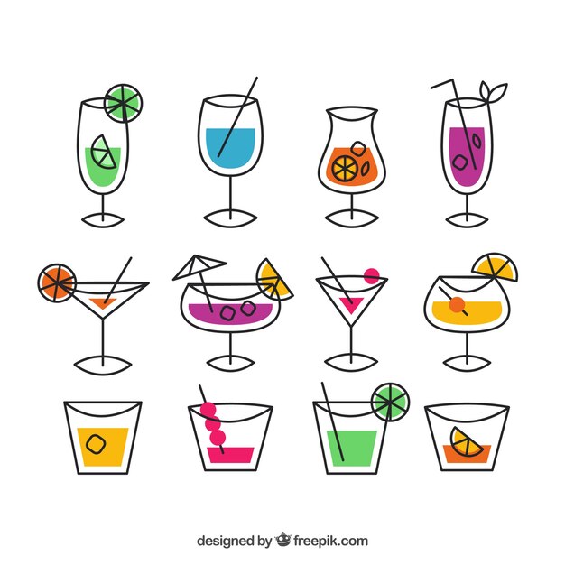 Cocktail collection with flat design