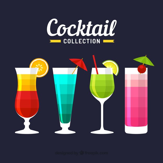 Cocktail collection with flat design