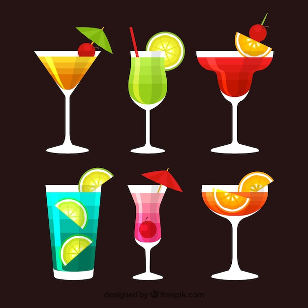 Cocktail collection with flat design