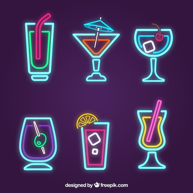 Vettore gratuito collezione cocktail con stile luci al neon