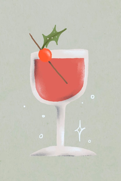 Free vector cocktail doodle, christmas drink hand drawn vector, cute winter holidays illustration