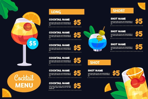 Cocktail drinks menu concept