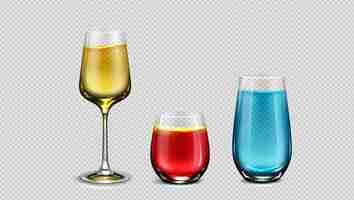 Free vector cocktail glass with colorful liquid drinks