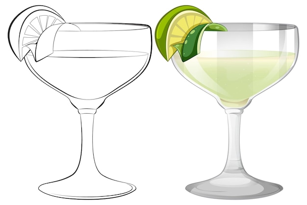 Бесплатное векторное изображение Коктейльный стакан с иллюстрацией лайма