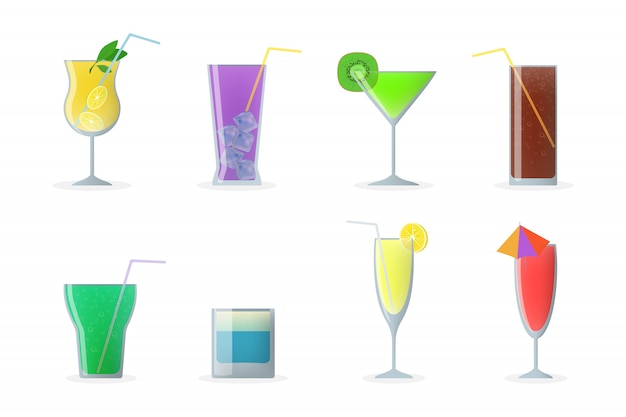 Бесплатное векторное изображение Набор бокалов для коктейля