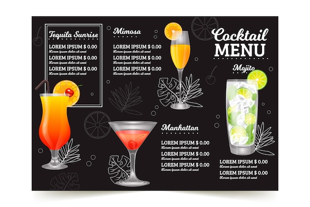 Vettore gratuito concetto di menu di cocktail
