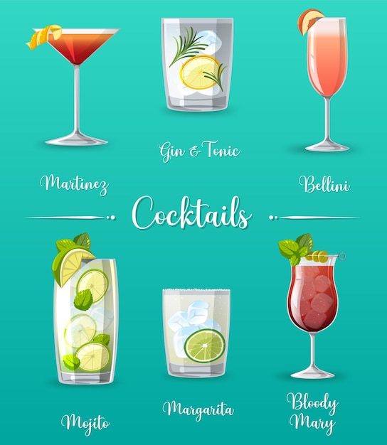Vettore gratuito disegno del manifesto del menu del cocktail