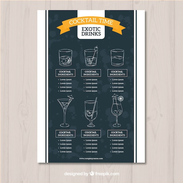 Free vector cocktail menu template in blackboard style