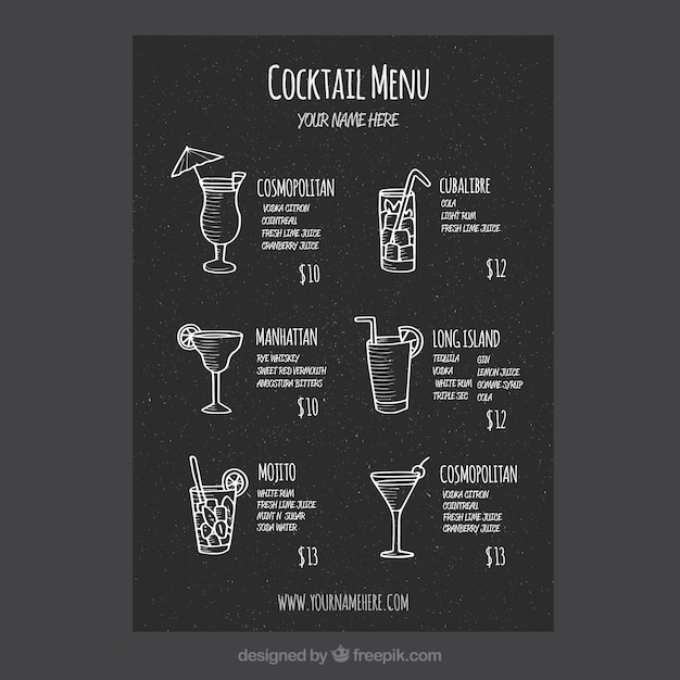 Cocktail menu template blackboard style