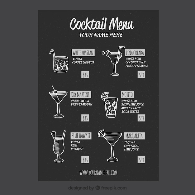 Free vector cocktail menu template blackboard style