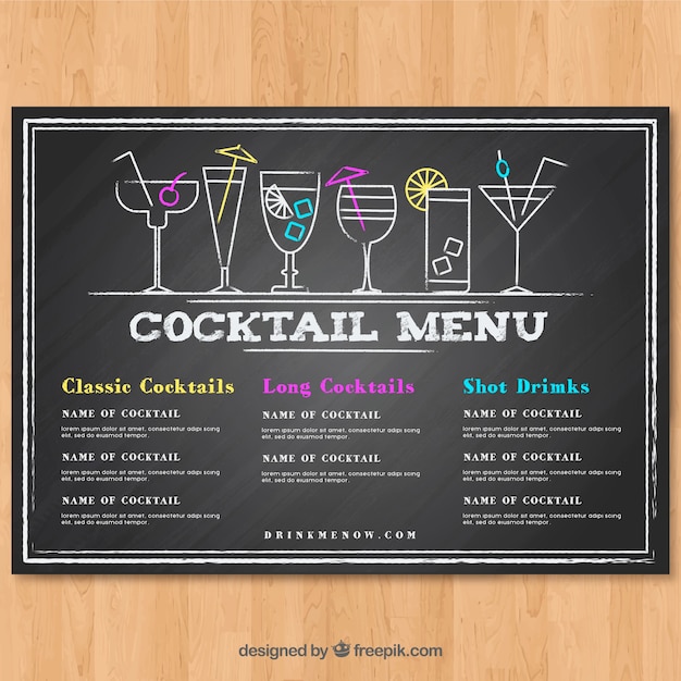 Free vector cocktail menu template in blackboard style