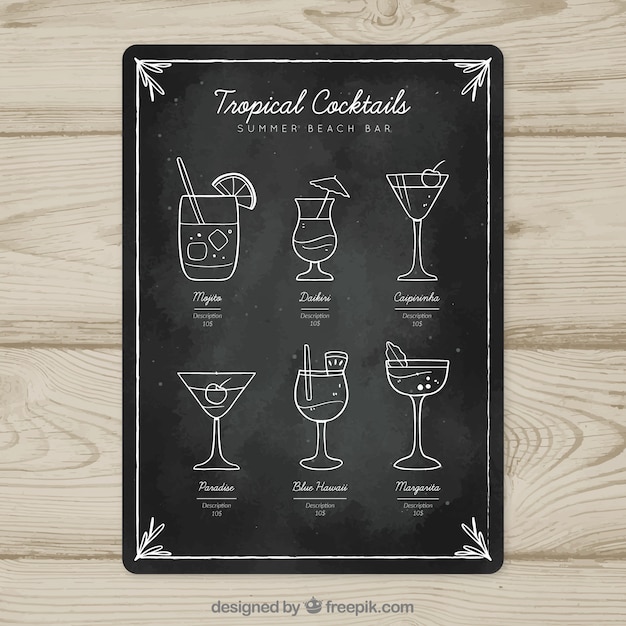 Cocktail menu template in blackboard style