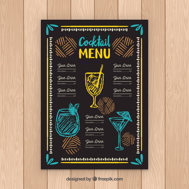 Free vector cocktail menu template in blackboard style