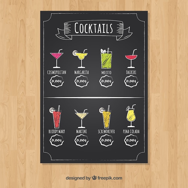 Cocktail menu template on chalkboard