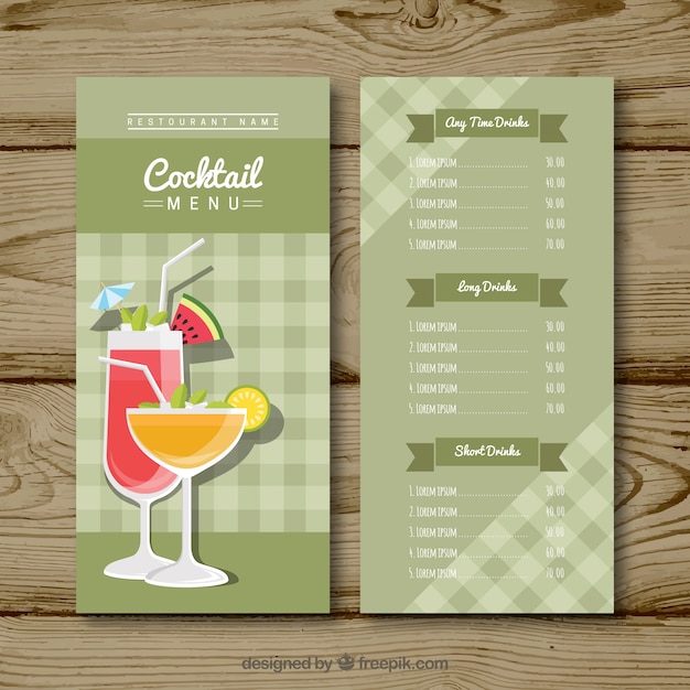 Modello di menu cocktail in design piatto