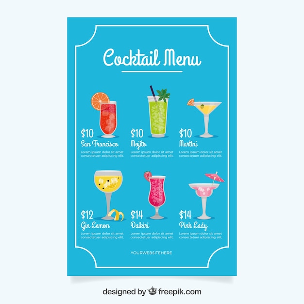 Cocktail menu template in flat design