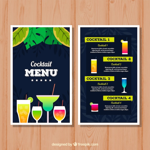 Vettore gratuito modello di menu cocktail in design piatto