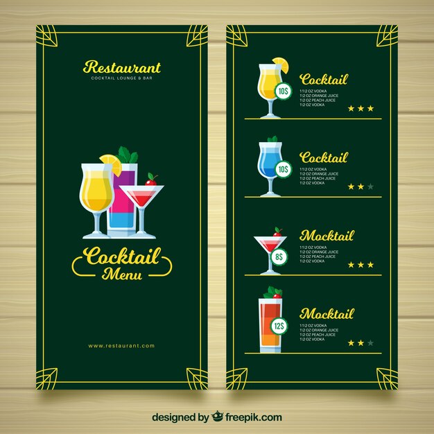 Cocktail menu template in flat style