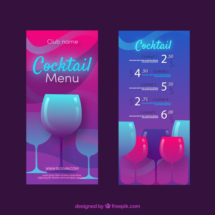 Free Vector cocktail menu template in flat style