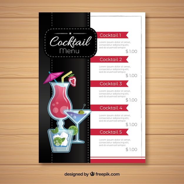 Cocktail menu template in flat style