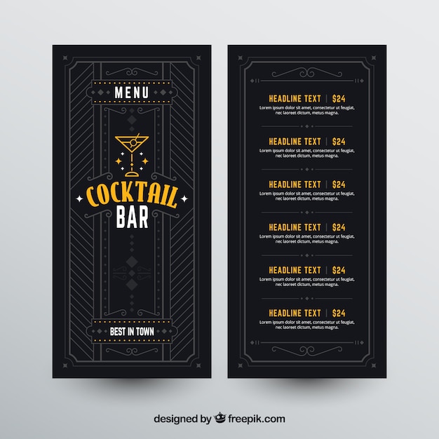 Cocktail menu template with elegant style