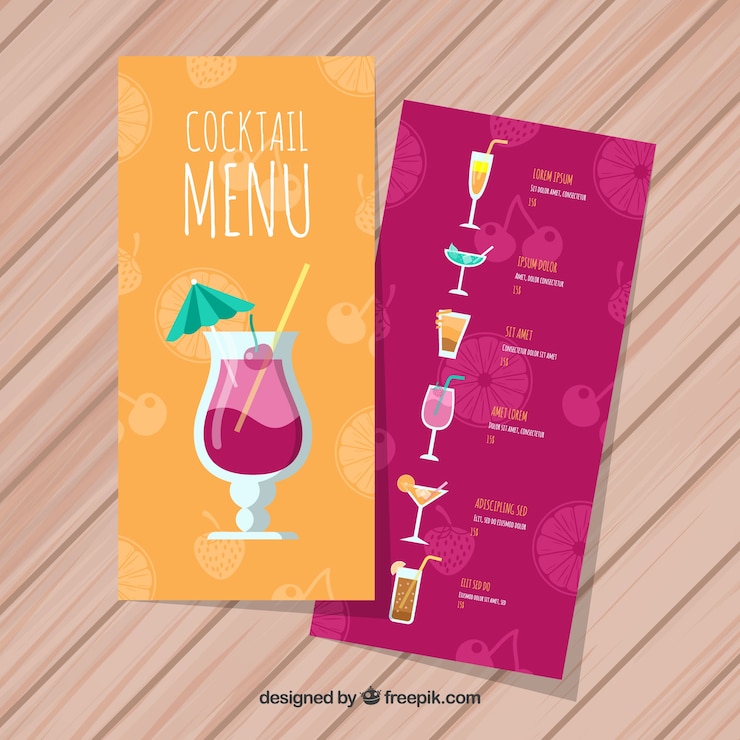 Free Vector cocktail menu template with flat design