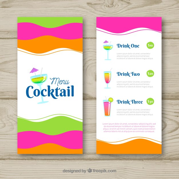 Cocktail menu template with flat design