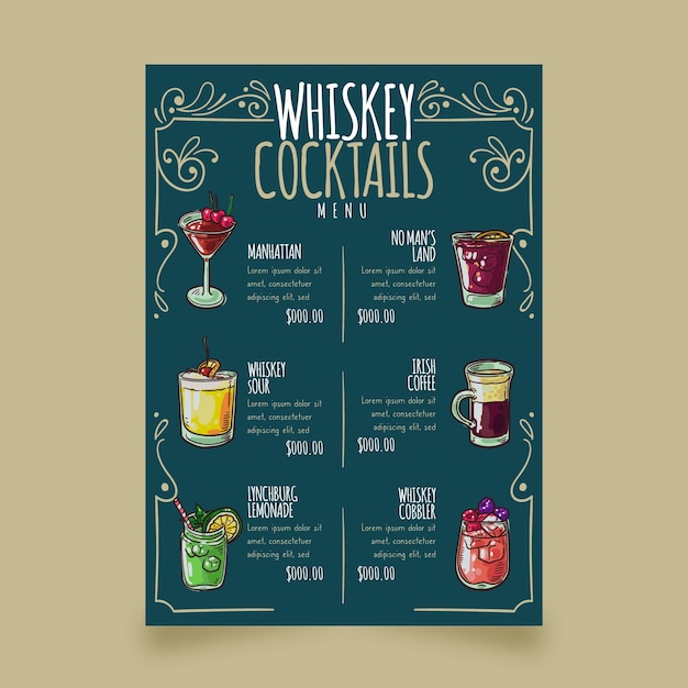 Modello di menu cocktail