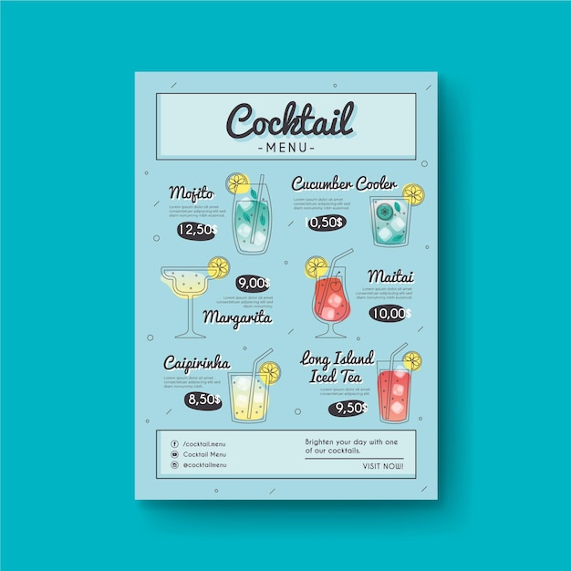 Vettore gratuito modello di menu cocktail