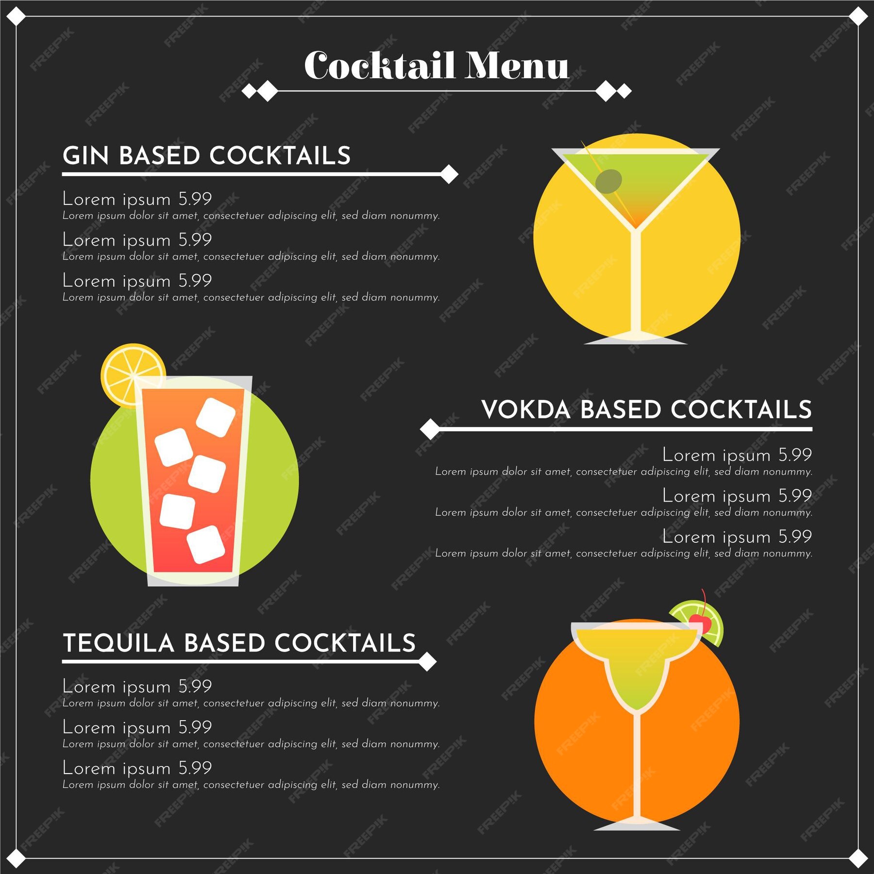 Free Vector Cocktail menu template