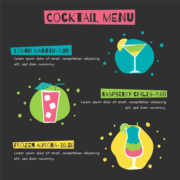 Modello di menu cocktail