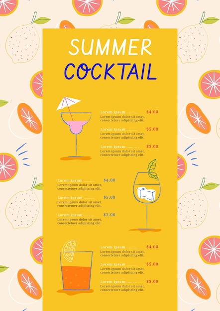 Free vector cocktail menu template