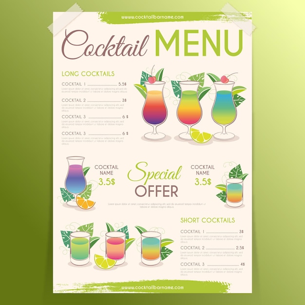 Vettore gratuito modello di menu cocktail