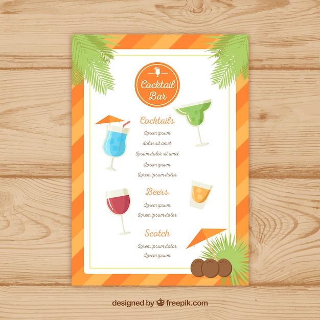 Free vector cocktail menu  with orange border