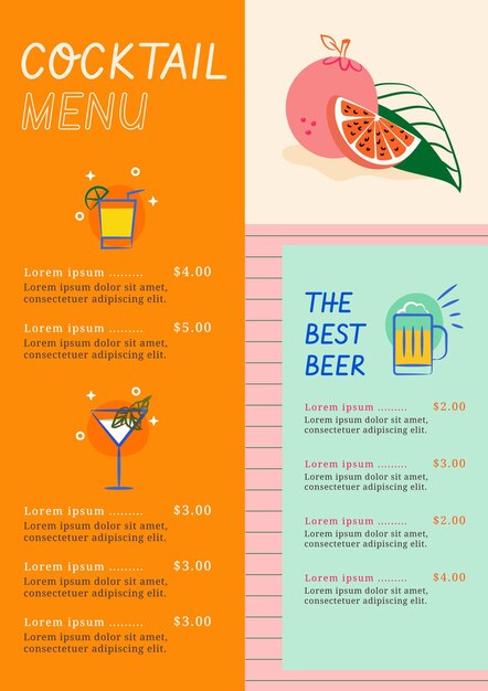 Cocktail menu