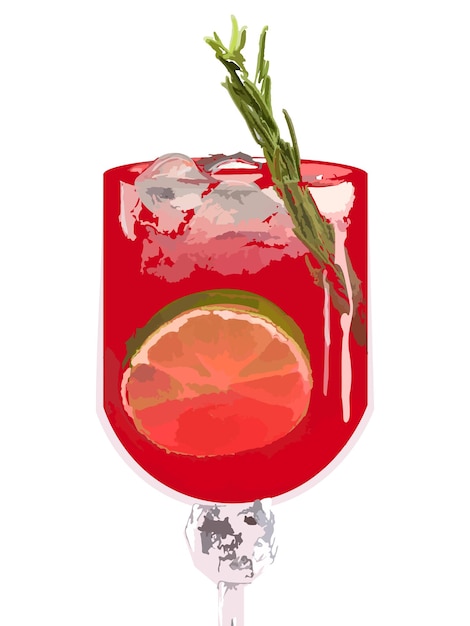 Free vector cocktail red drink with lime slice and rosemary vectors