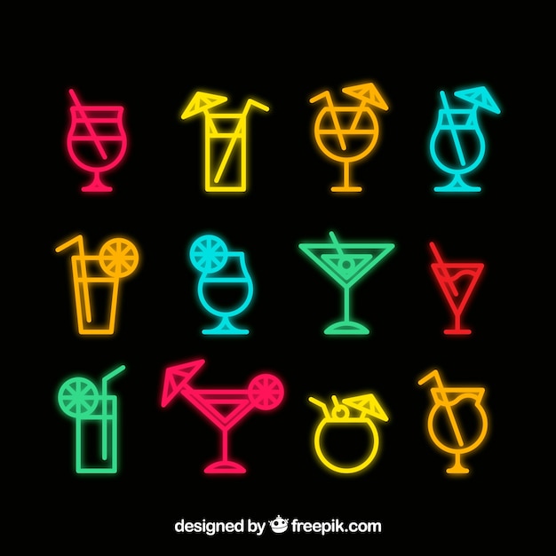 Free vector cocktail sign collection with neon style