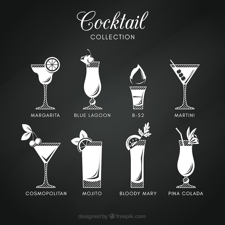 Free Vector cocktails collection in blackboard style